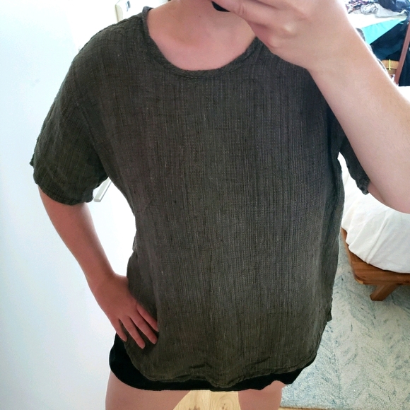 Moss green vtg 90s FLAX linen top heavyweave sz M - Picture 7 of 7